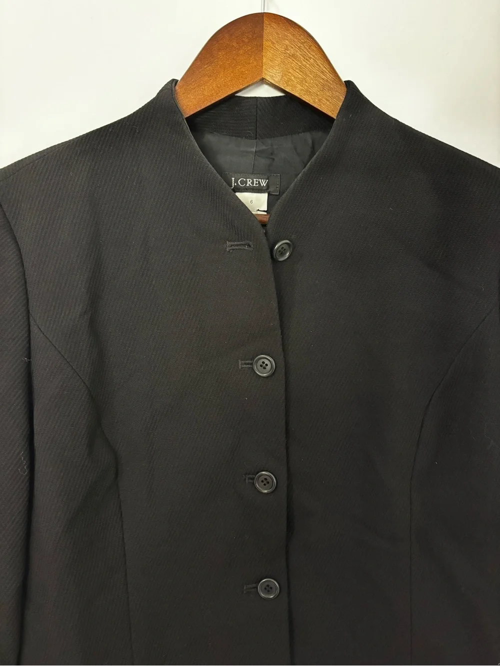 J.Crew Black Wool Blend Mandarin Collar Blazer Jacket Size 6 Vintage Style
